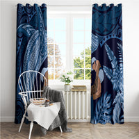 Father's Day Polynesian Pattern Window Curtain Tropical Humpback Whale - Navy LT7 - Polynesian Pride