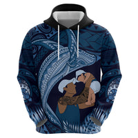 Father's Day Polynesian Pattern Zip Hoodie Tropical Humpback Whale - Navy