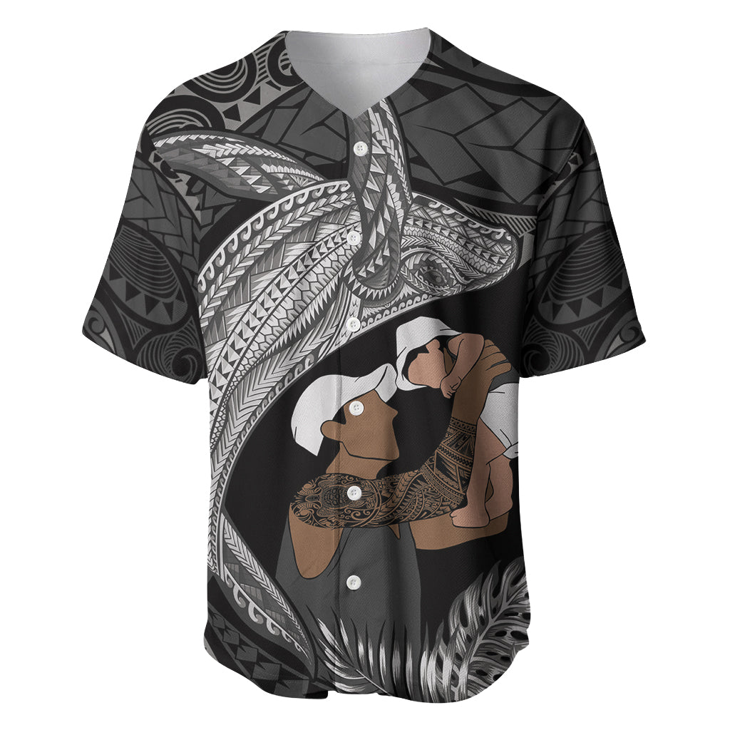 Father's Day Polynesian Pattern Baseball Jersey Tropical Humpback Whale - Black LT7 Black - Polynesian Pride