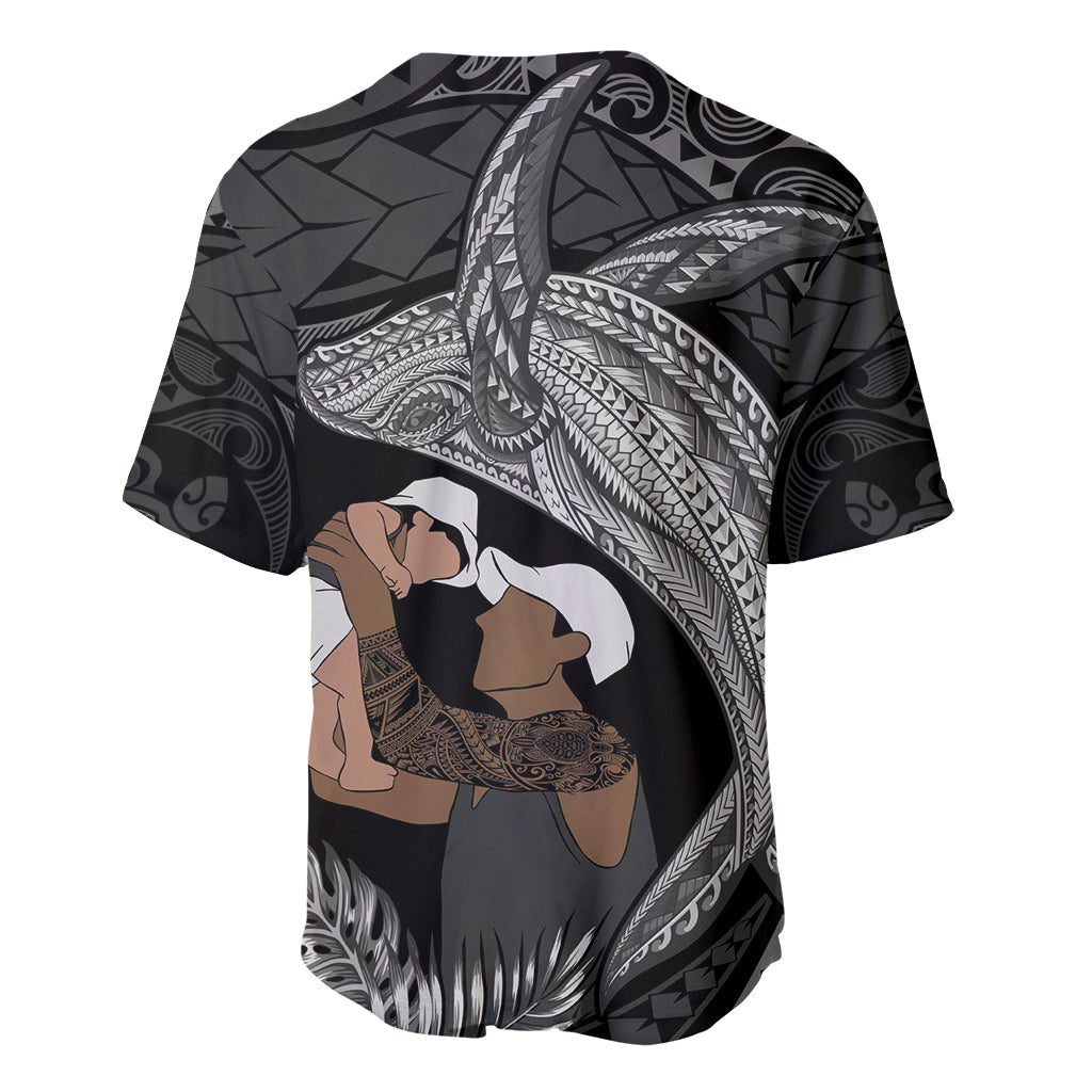 Father's Day Polynesian Pattern Baseball Jersey Tropical Humpback Whale - Black