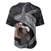 Father's Day Polynesian Pattern Baseball Jersey Tropical Humpback Whale - Black