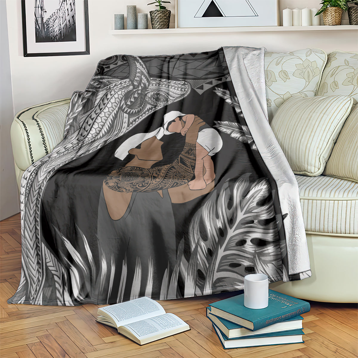 Father's Day Polynesian Pattern Blanket Tropical Humpback Whale - Black LT7 Black - Polynesian Pride