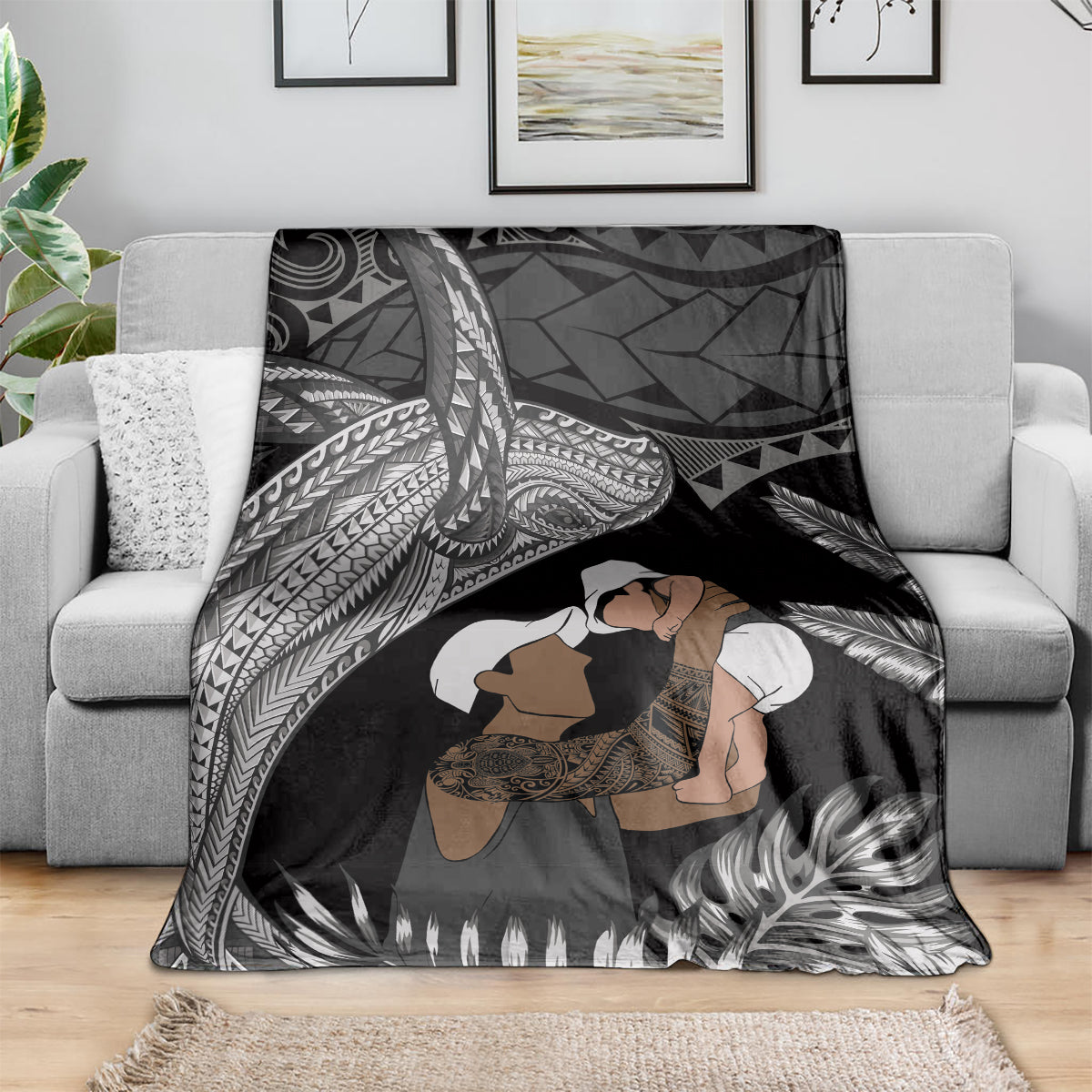 Father's Day Polynesian Pattern Blanket Tropical Humpback Whale - Black LT7 - Polynesian Pride