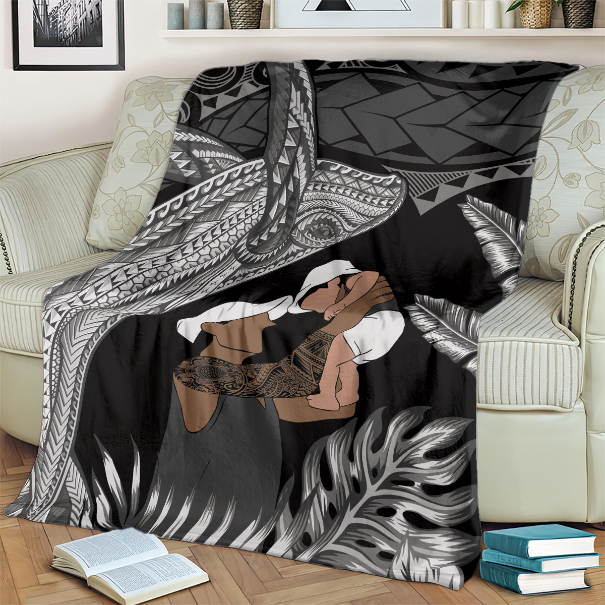 Father's Day Polynesian Pattern Blanket Tropical Humpback Whale - Black LT7 - Polynesian Pride