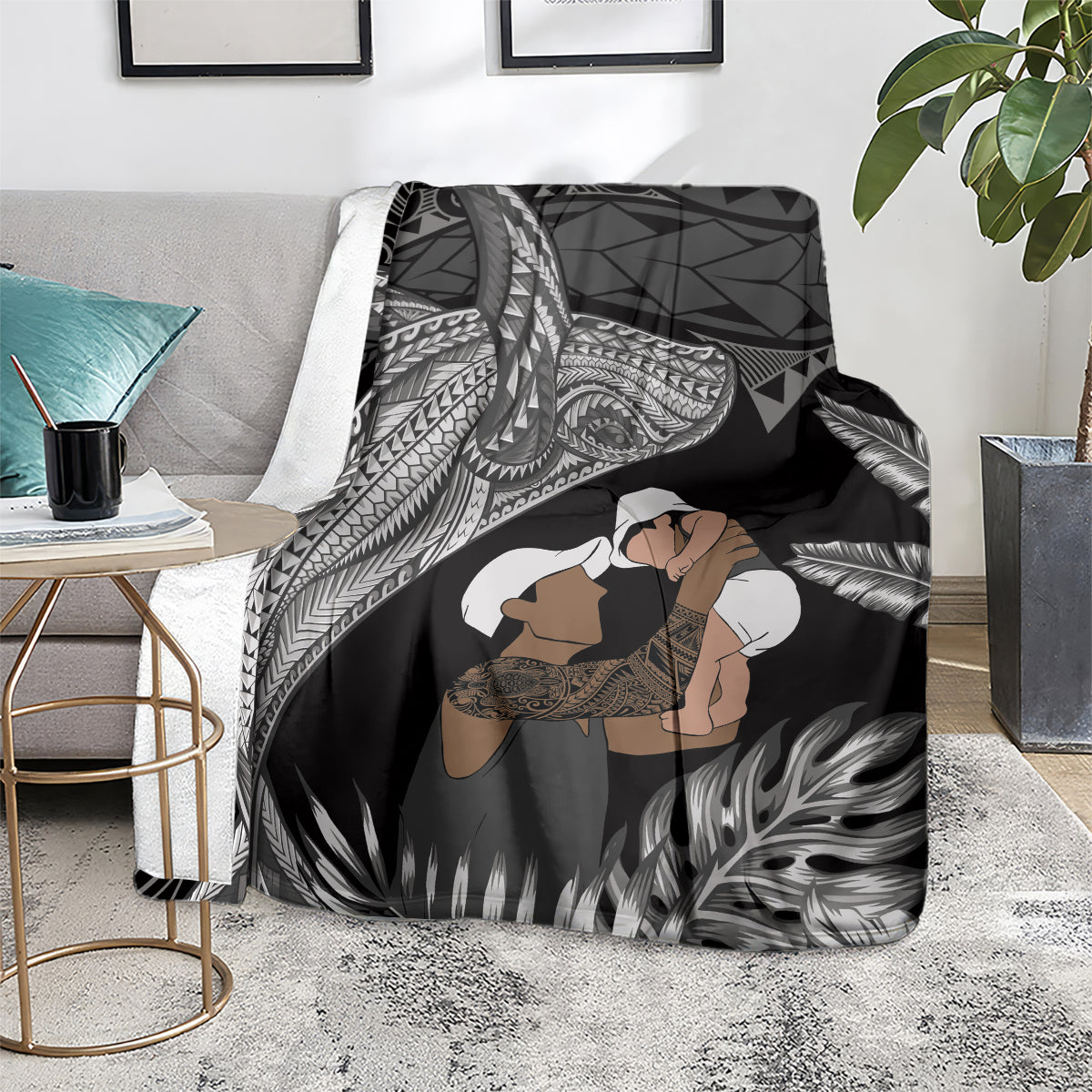 Father's Day Polynesian Pattern Blanket Tropical Humpback Whale - Black LT7 - Polynesian Pride