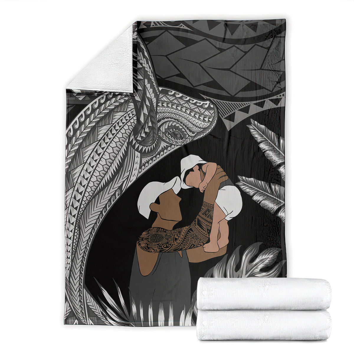 Father's Day Polynesian Pattern Blanket Tropical Humpback Whale - Black LT7 - Polynesian Pride