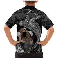 Father's Day Polynesian Pattern Family Matching Mermaid Dress and Hawaiian Shirt Tropical Humpback Whale - Black