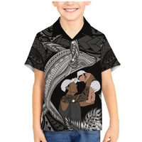 Father's Day Polynesian Pattern Family Matching Mermaid Dress and Hawaiian Shirt Tropical Humpback Whale - Black