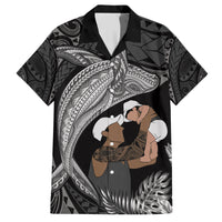 Father's Day Polynesian Pattern Family Matching Short Sleeve Bodycon Dress and Hawaiian Shirt Tropical Humpback Whale - Black LT7 Dad's Shirt - Short Sleeve Black - Polynesian Pride