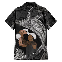 Father's Day Polynesian Pattern Family Matching Short Sleeve Bodycon Dress and Hawaiian Shirt Tropical Humpback Whale - Black LT7 - Polynesian Pride
