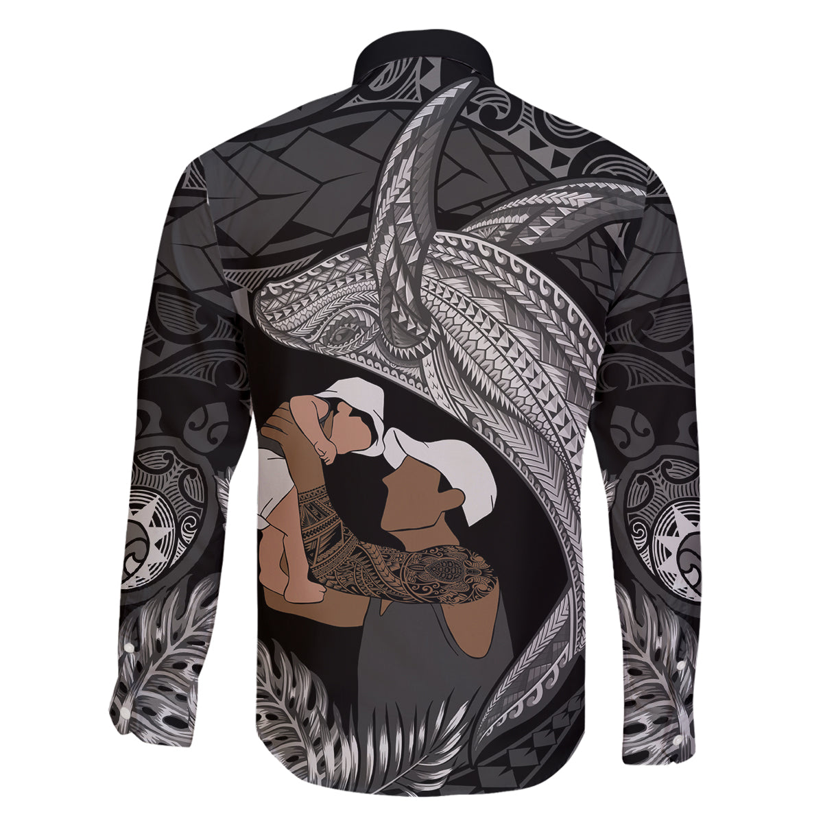 Father's Day Polynesian Pattern Family Matching Summer Maxi Dress and Hawaiian Shirt Tropical Humpback Whale - Black LT7 - Polynesian Pride