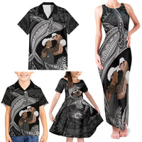 Father's Day Polynesian Pattern Family Matching Tank Maxi Dress and Hawaiian Shirt Tropical Humpback Whale - Black LT7 - Polynesian Pride