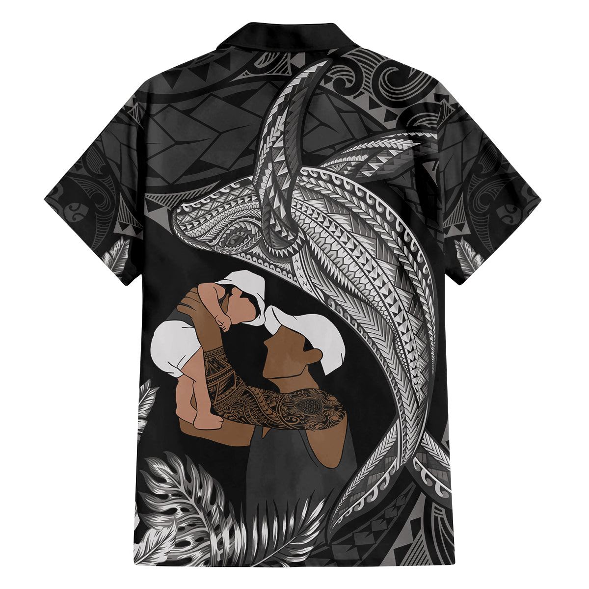 Father's Day Polynesian Pattern Family Matching Tank Maxi Dress and Hawaiian Shirt Tropical Humpback Whale - Black LT7 - Polynesian Pride