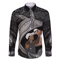 Father's Day Polynesian Pattern Family Matching Tank Maxi Dress and Hawaiian Shirt Tropical Humpback Whale - Black LT7 Dad's Shirt - Long Sleeve Black - Polynesian Pride