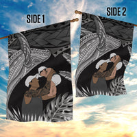 Father's Day Polynesian Pattern Garden Flag Tropical Humpback Whale - Black