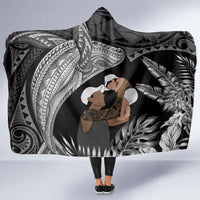 Father's Day Polynesian Pattern Hooded Blanket Tropical Humpback Whale - Black