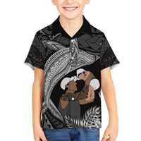 Father's Day Polynesian Pattern Kid Hawaiian Shirt Tropical Humpback Whale - Black