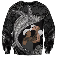 Father's Day Polynesian Pattern Sweatshirt Tropical Humpback Whale - Black LT7 Unisex Black - Polynesian Pride