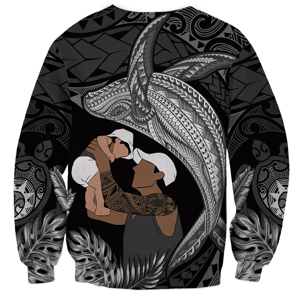 Father's Day Polynesian Pattern Sweatshirt Tropical Humpback Whale - Black LT7 - Polynesian Pride