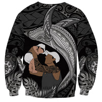 Father's Day Polynesian Pattern Sweatshirt Tropical Humpback Whale - Black LT7 - Polynesian Pride