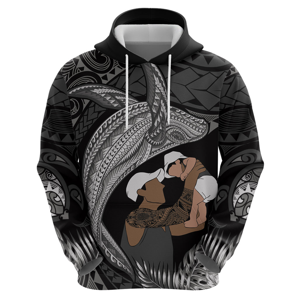 Father's Day Polynesian Pattern Zip Hoodie Tropical Humpback Whale - Black