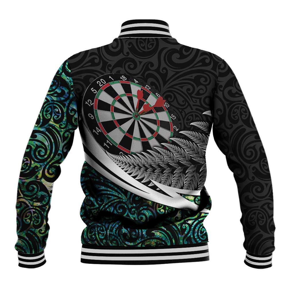 Personalized NZ Darts Baseball Jacket Paua Shell Maori Koru Whakairo LT7 - Polynesian Pride