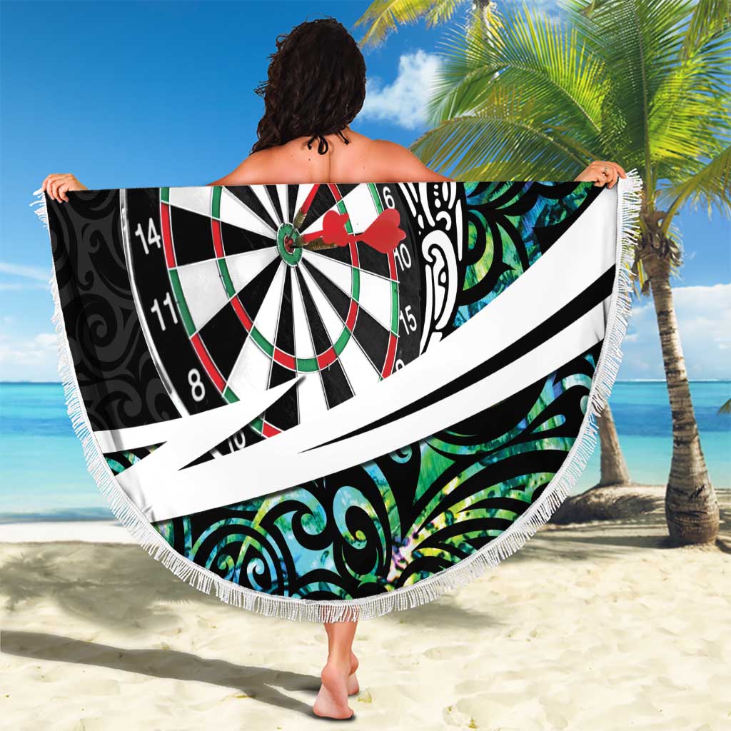 Personalized NZ Darts Beach Blanket Paua Shell Maori Koru Whakairo - Polynesian Pride