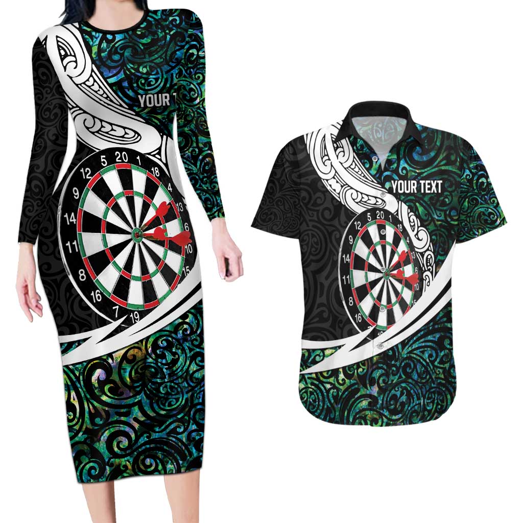 Personalized NZ Darts Couples Matching Long Sleeve Bodycon Dress and Hawaiian Shirt Paua Shell Maori Koru Whakairo LT7 Colorful - Polynesian Pride