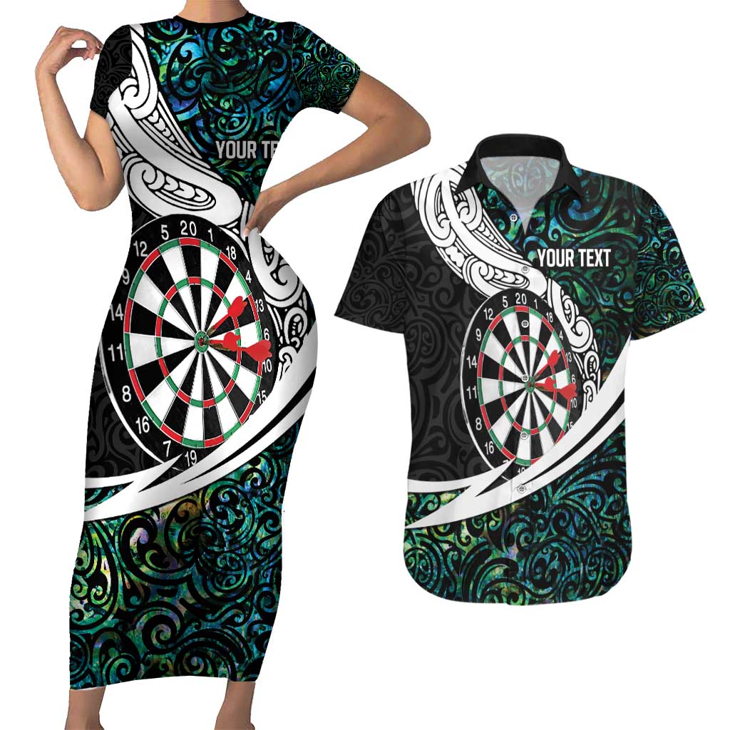 Personalized NZ Darts Couples Matching Short Sleeve Bodycon Dress and Hawaiian Shirt Paua Shell Maori Koru Whakairo - Polynesian Pride