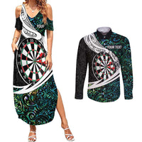 Personalized NZ Darts Couples Matching Summer Maxi Dress and Long Sleeve Button Shirt Paua Shell Maori Koru Whakairo LT7 Colorful - Polynesian Pride