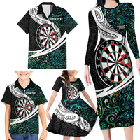 Personalized NZ Darts Family Matching Long Sleeve Bodycon Dress and Hawaiian Shirt Paua Shell Maori Koru Whakairo LT7 - Polynesian Pride