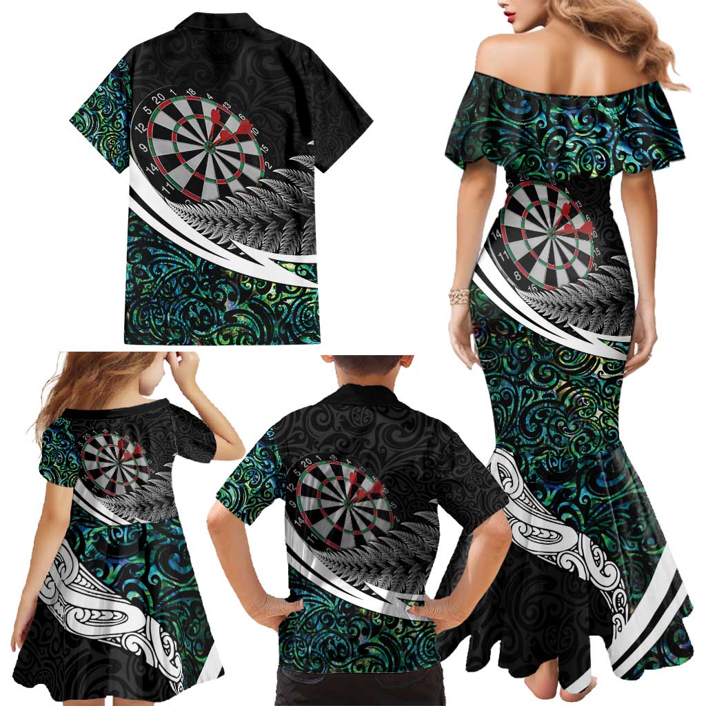 Personalized NZ Darts Family Matching Mermaid Dress and Hawaiian Shirt Paua Shell Maori Koru Whakairo LT7 - Polynesian Pride