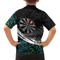 Personalized NZ Darts Family Matching Off The Shoulder Long Sleeve Dress and Hawaiian Shirt Paua Shell Maori Koru Whakairo - Polynesian Pride