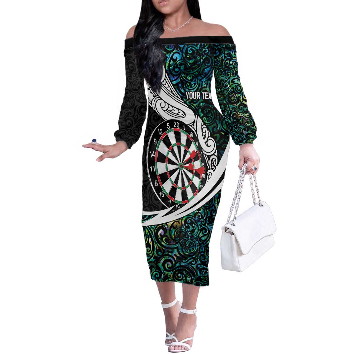 Personalized NZ Darts Family Matching Off The Shoulder Long Sleeve Dress and Hawaiian Shirt Paua Shell Maori Koru Whakairo - Polynesian Pride