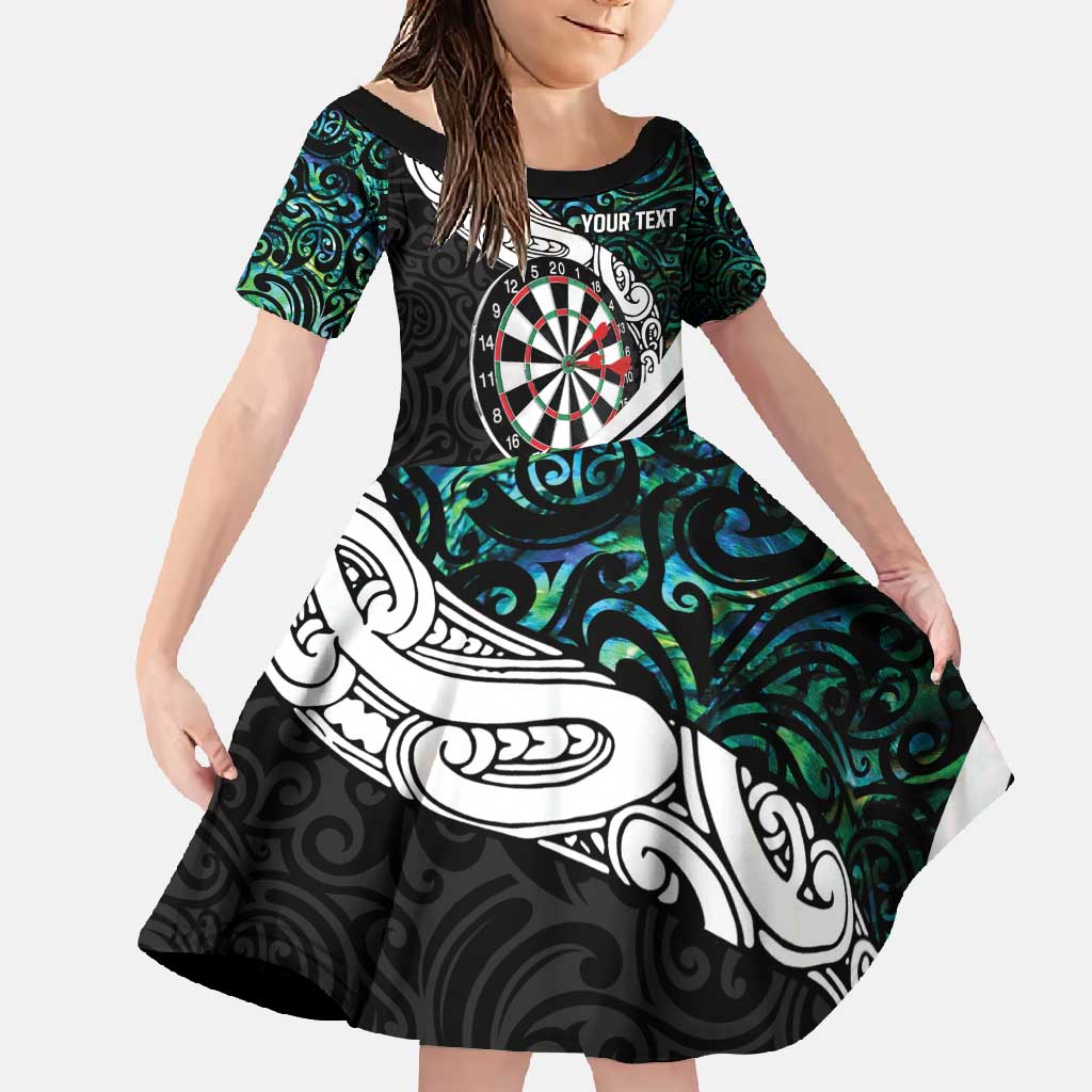 Personalized NZ Darts Family Matching Off Shoulder Maxi Dress and Hawaiian Shirt Paua Shell Maori Koru Whakairo LT7 Daughter's Dress Colorful - Polynesian Pride