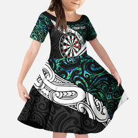 Personalized NZ Darts Family Matching Off Shoulder Maxi Dress and Hawaiian Shirt Paua Shell Maori Koru Whakairo LT7 Daughter's Dress Colorful - Polynesian Pride