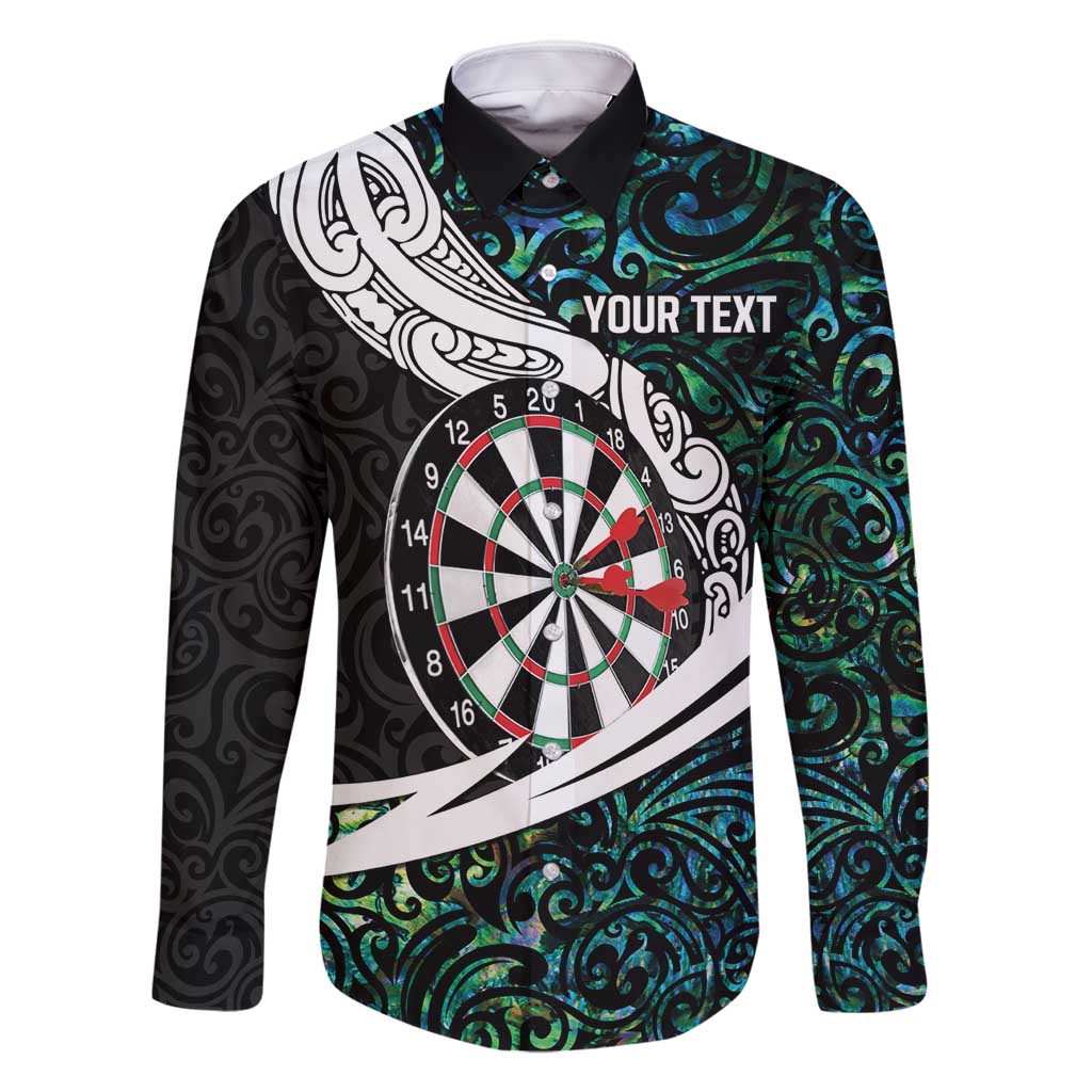 Personalized NZ Darts Family Matching Off Shoulder Maxi Dress and Hawaiian Shirt Paua Shell Maori Koru Whakairo LT7 Dad's Shirt - Long Sleeve Colorful - Polynesian Pride