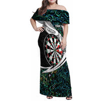 Personalized NZ Darts Family Matching Off Shoulder Maxi Dress and Hawaiian Shirt Paua Shell Maori Koru Whakairo LT7 Mom's Dress Colorful - Polynesian Pride