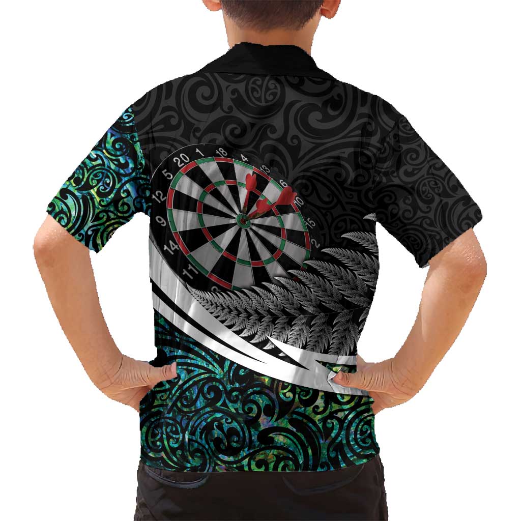 Personalized NZ Darts Family Matching Off Shoulder Short Dress and Hawaiian Shirt Paua Shell Maori Koru Whakairo LT7 - Polynesian Pride