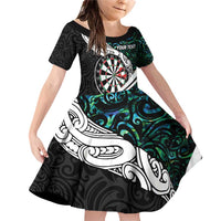 Personalized NZ Darts Family Matching Off Shoulder Short Dress and Hawaiian Shirt Paua Shell Maori Koru Whakairo LT7 Daughter's Dress Colorful - Polynesian Pride