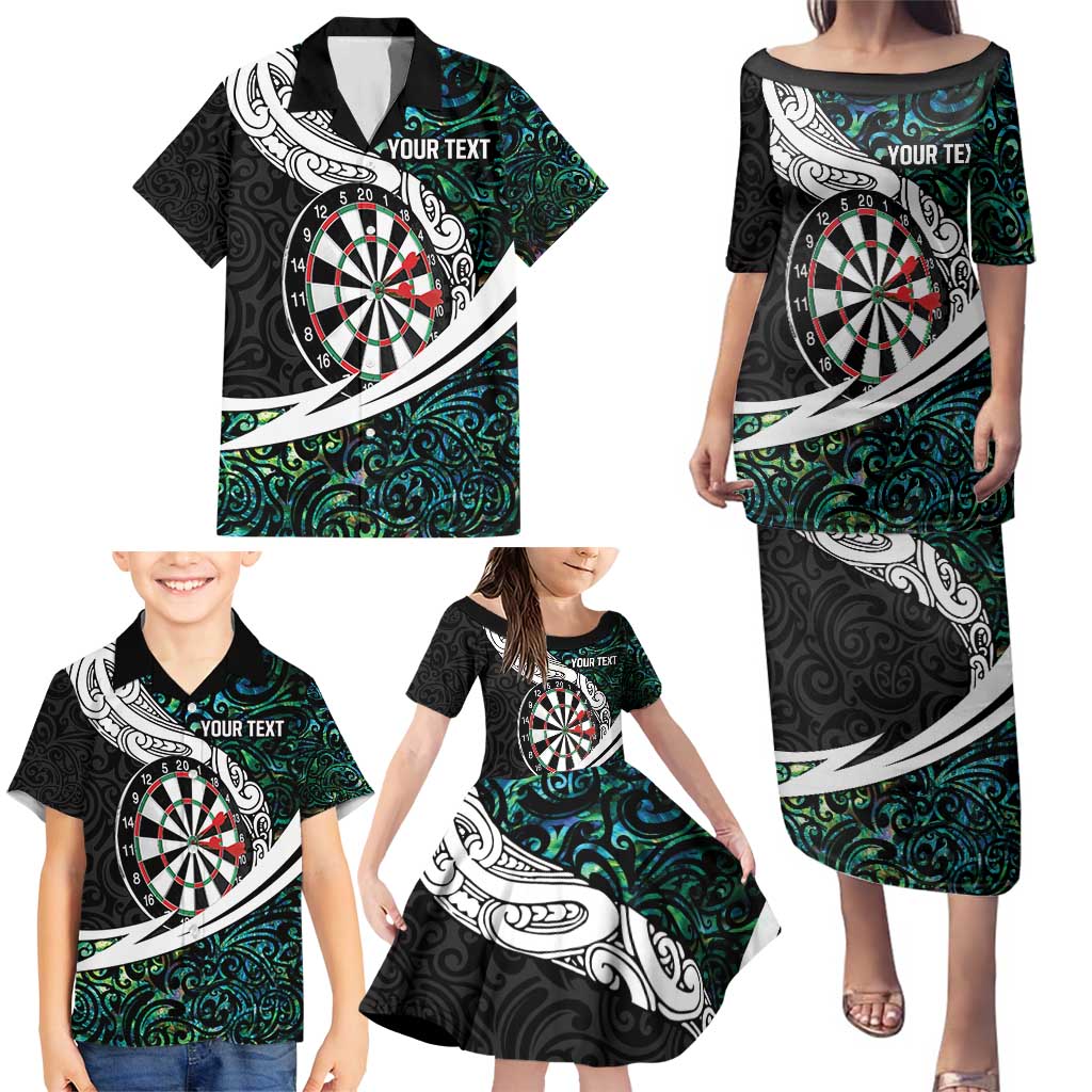Personalized NZ Darts Family Matching Puletasi and Hawaiian Shirt Paua Shell Maori Koru Whakairo - Polynesian Pride