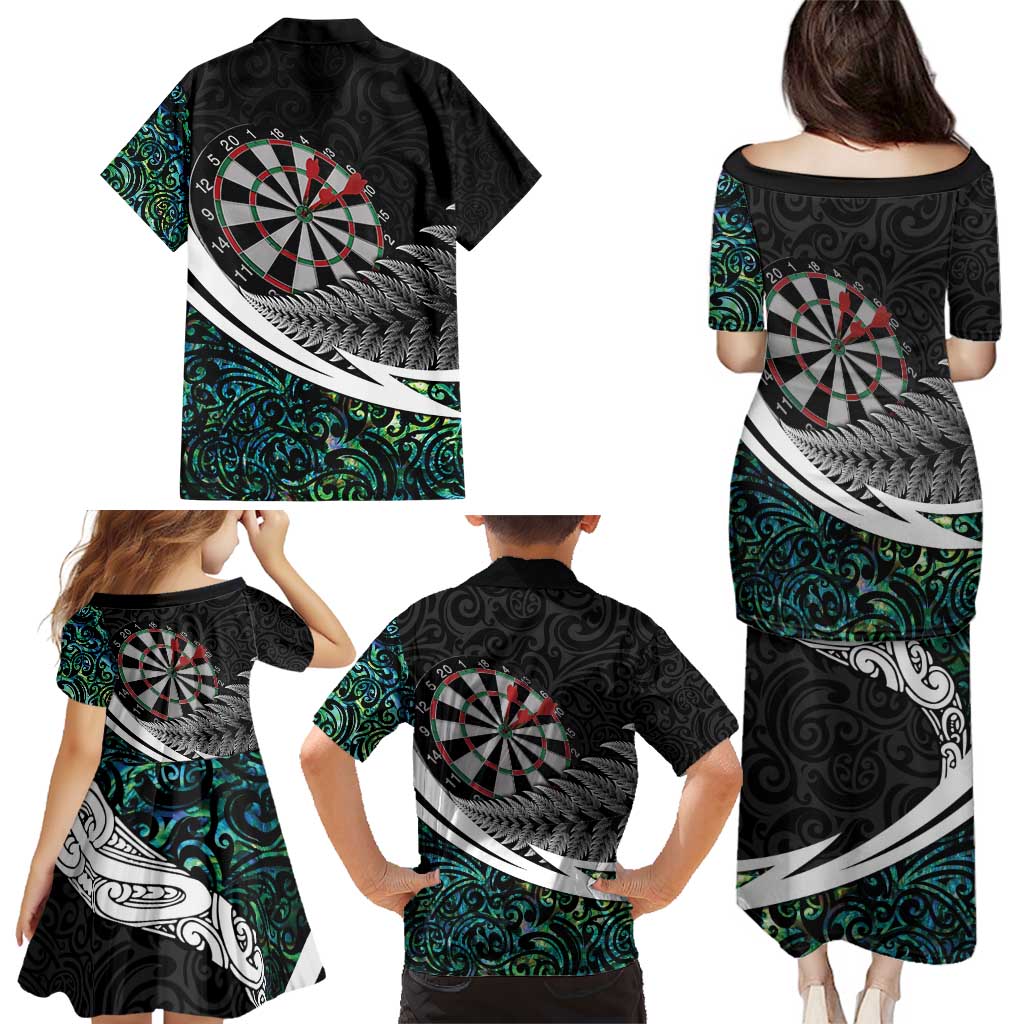 Personalized NZ Darts Family Matching Puletasi and Hawaiian Shirt Paua Shell Maori Koru Whakairo - Polynesian Pride