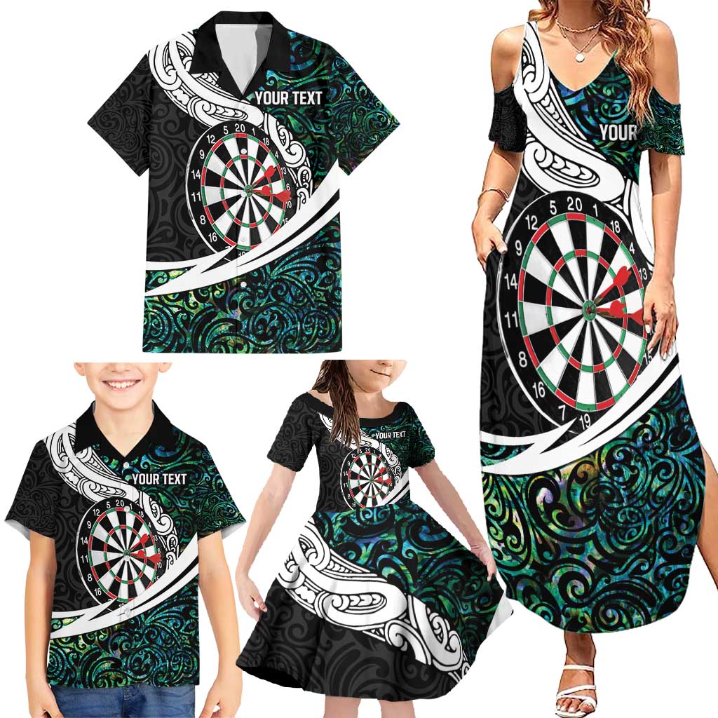 Personalized NZ Darts Family Matching Summer Maxi Dress and Hawaiian Shirt Paua Shell Maori Koru Whakairo LT7 - Polynesian Pride