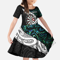 Personalized NZ Darts Family Matching Tank Maxi Dress and Hawaiian Shirt Paua Shell Maori Koru Whakairo LT7 Daughter's Dress Colorful - Polynesian Pride