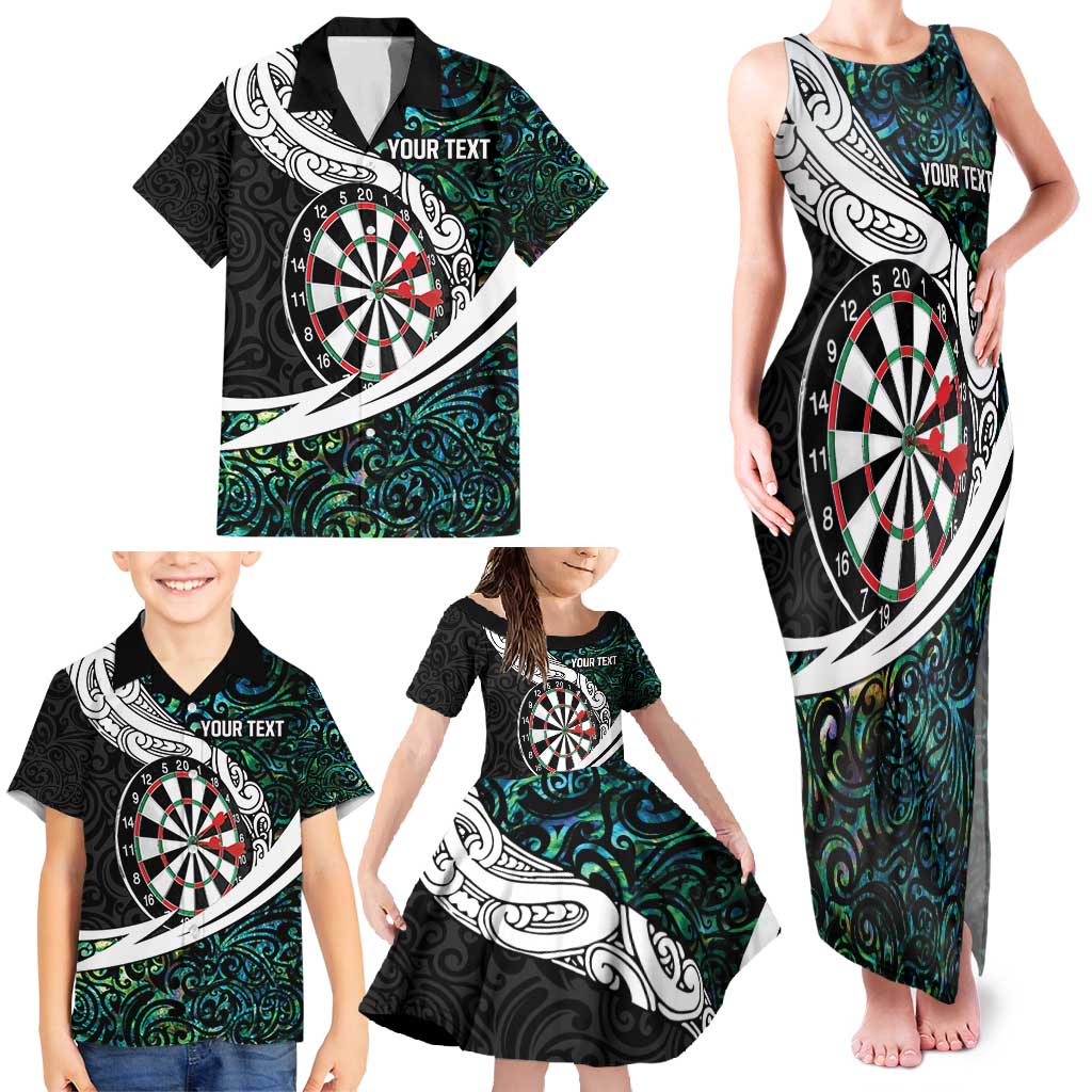 Personalized NZ Darts Family Matching Tank Maxi Dress and Hawaiian Shirt Paua Shell Maori Koru Whakairo LT7 - Polynesian Pride