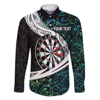Personalized NZ Darts Family Matching Tank Maxi Dress and Hawaiian Shirt Paua Shell Maori Koru Whakairo LT7 Dad's Shirt - Long Sleeve Colorful - Polynesian Pride