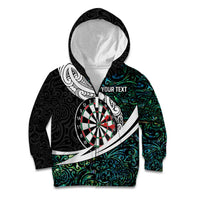Personalized NZ Darts Kid Hoodie Paua Shell Maori Koru Whakairo - Polynesian Pride
