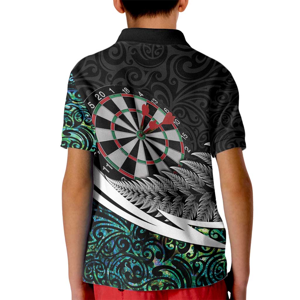 Personalized NZ Darts Kid Polo Shirt Paua Shell Maori Koru Whakairo LT7 - Polynesian Pride