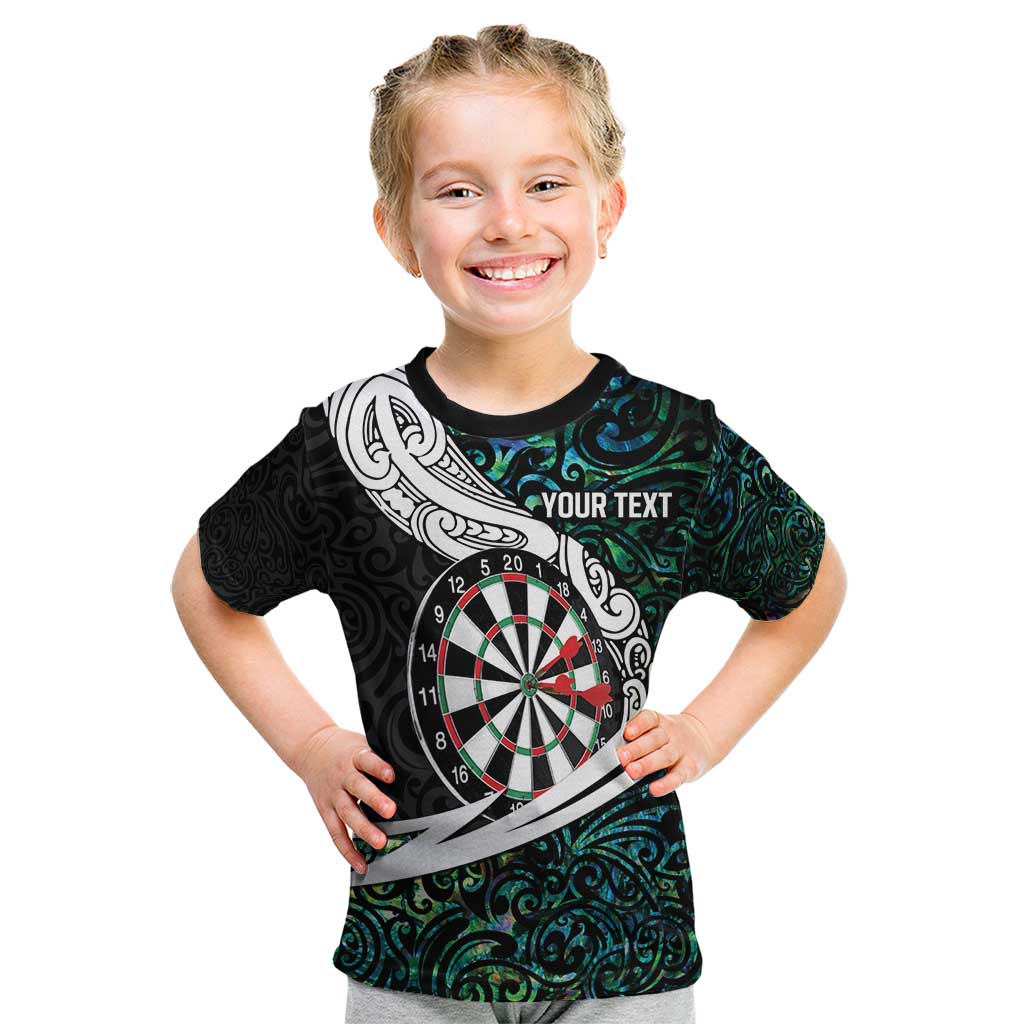Personalized NZ Darts Kid T Shirt Paua Shell Maori Koru Whakairo LT7 Colorful - Polynesian Pride