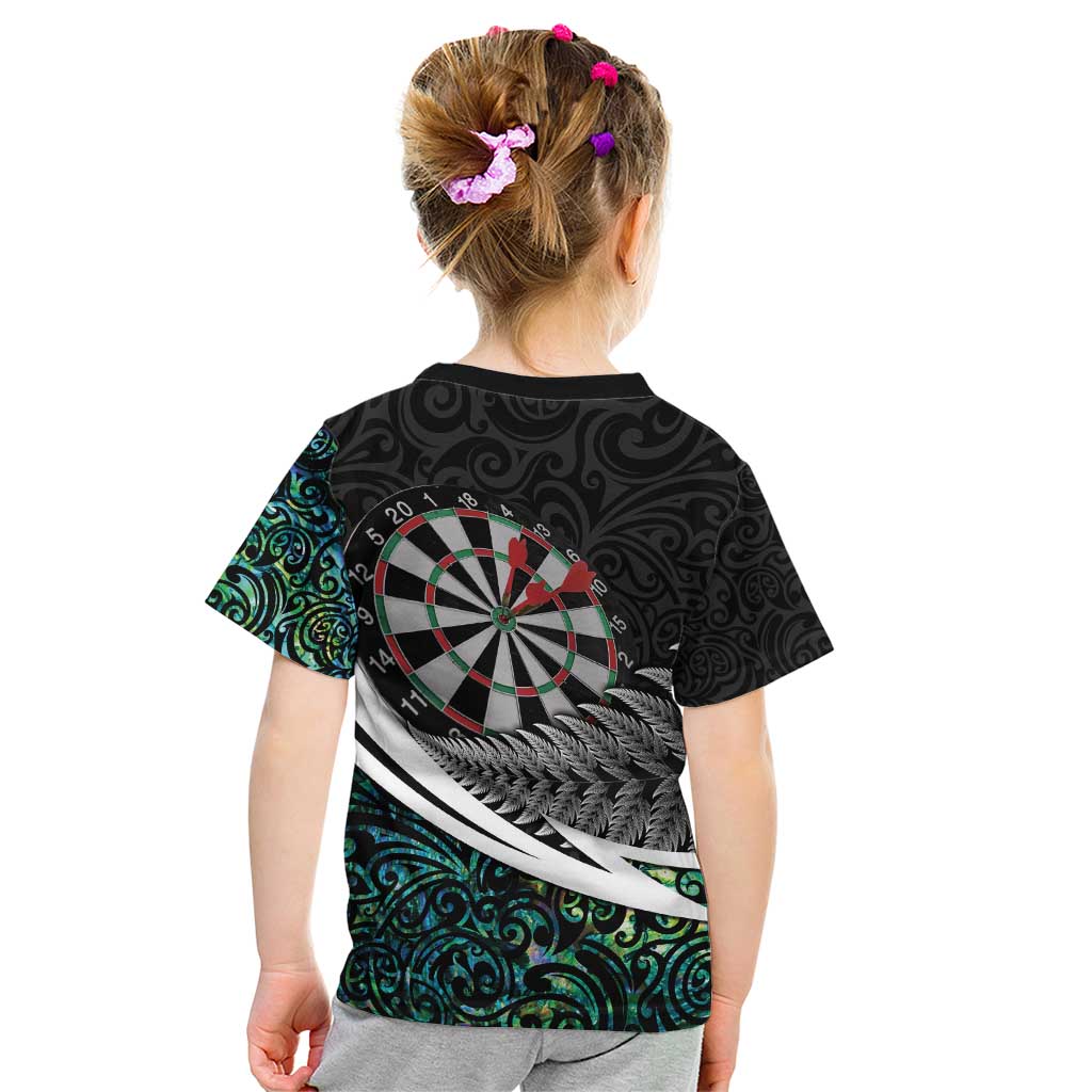 Personalized NZ Darts Kid T Shirt Paua Shell Maori Koru Whakairo LT7 - Polynesian Pride